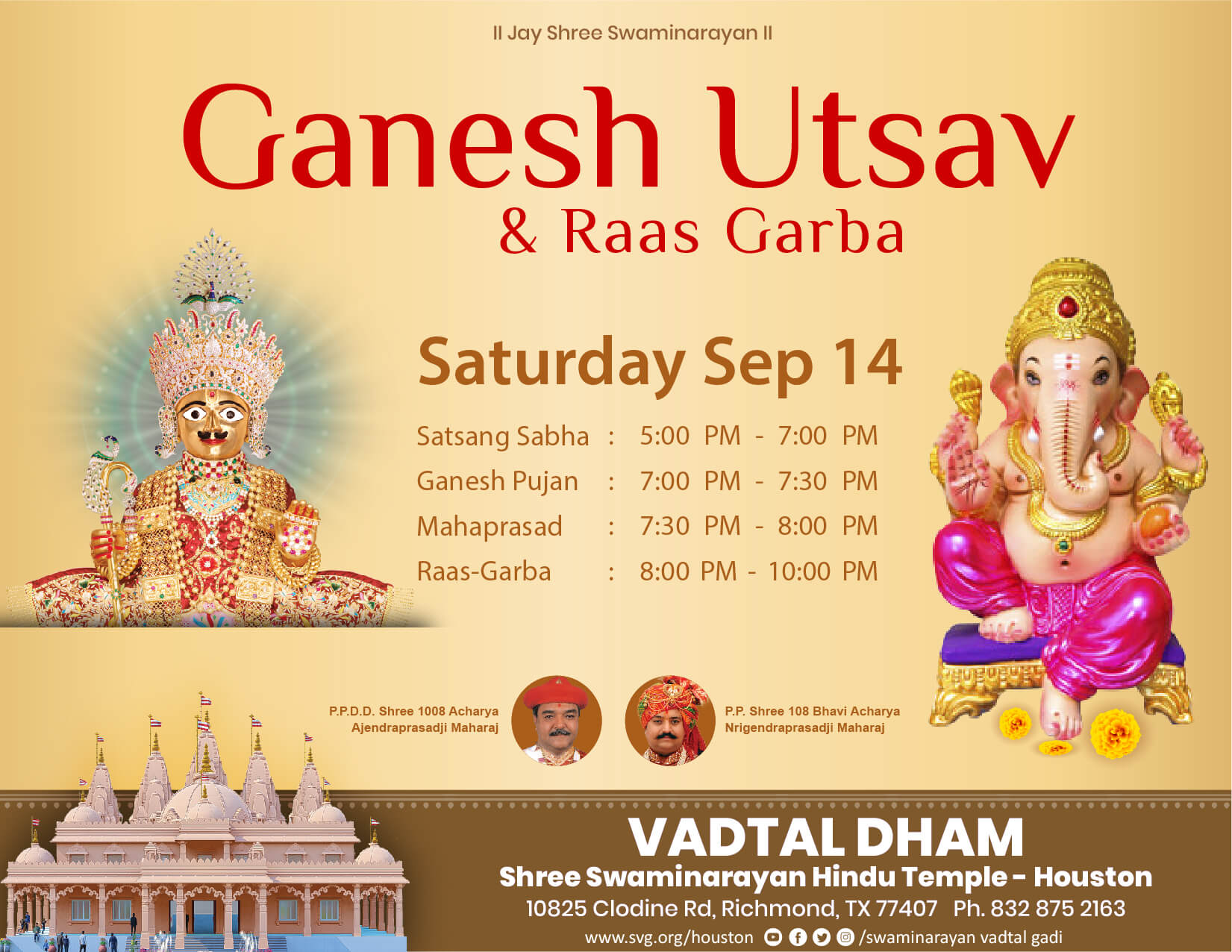 Swaminarayan Vadtal Gadi, TX-Ganesh-Chaturthi.jpg